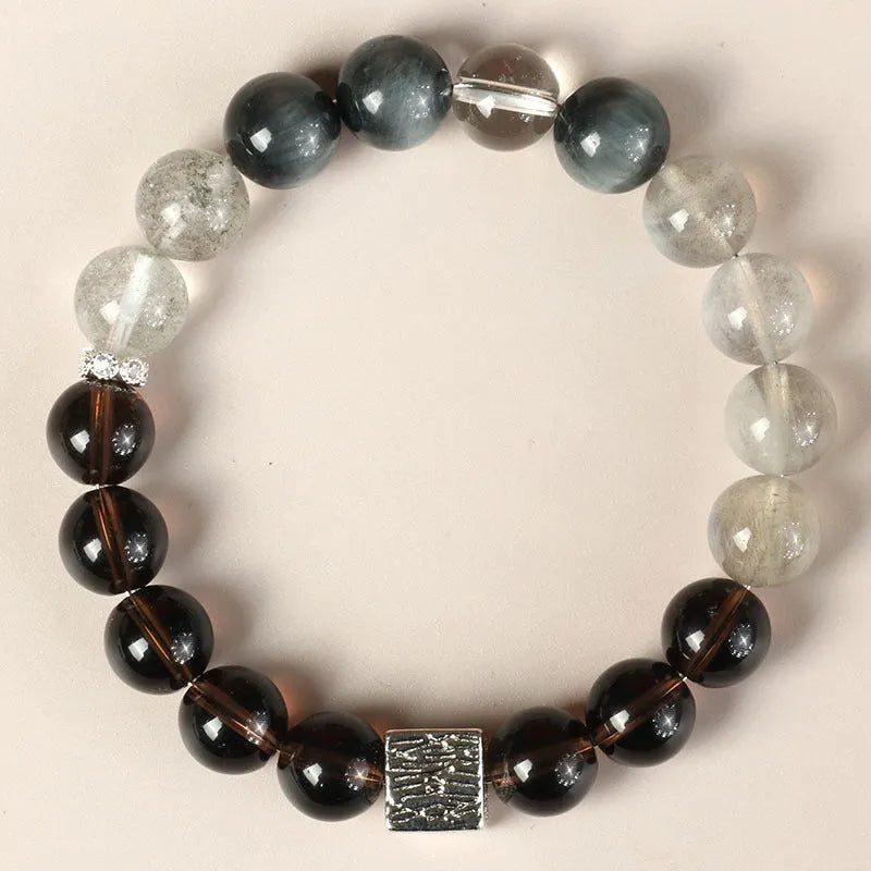 Khaki geometric crystal couple bracelet for men and women, 10mm size.