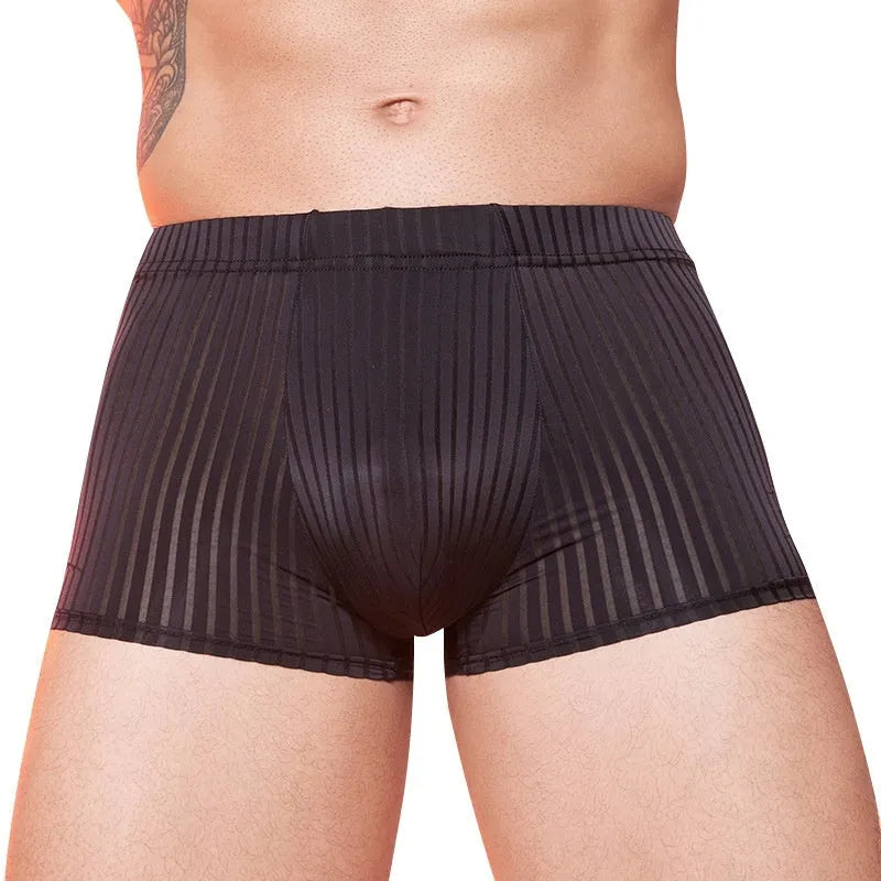Men's thin transparent striped underwear in black, white and dark grey free size options