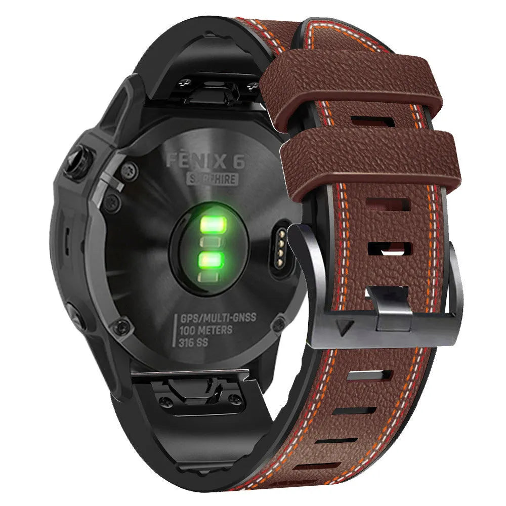Silicone skin patch quick release watchband in black and brown for Garmin Fenix 7X 6X 5X series