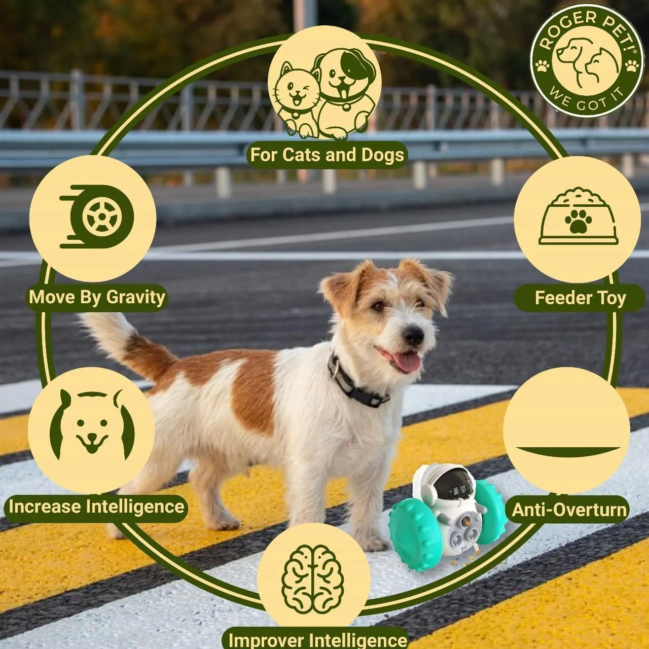 Self-balancing dog food dispenser puzzle toy in five colours for small pets