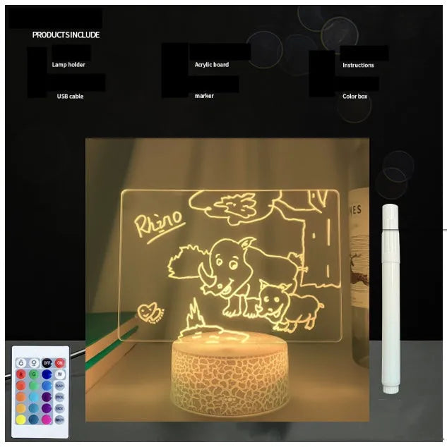 3D acrylic message board lamp with handwritten text illumination and remote control
