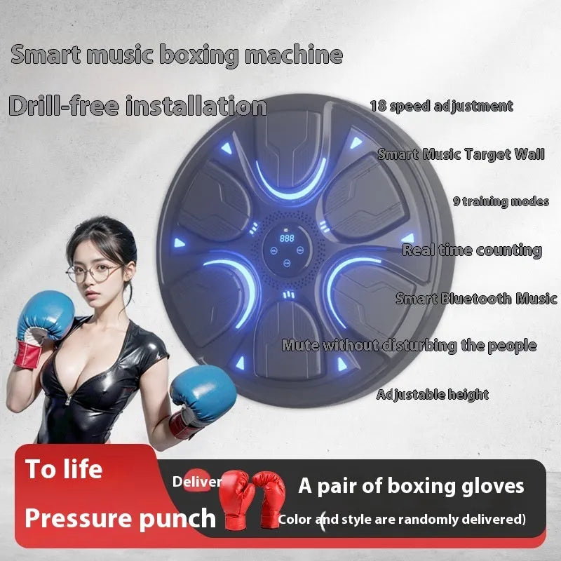 Black intelligent music boxing machine wall target with gloves for home Sanda training