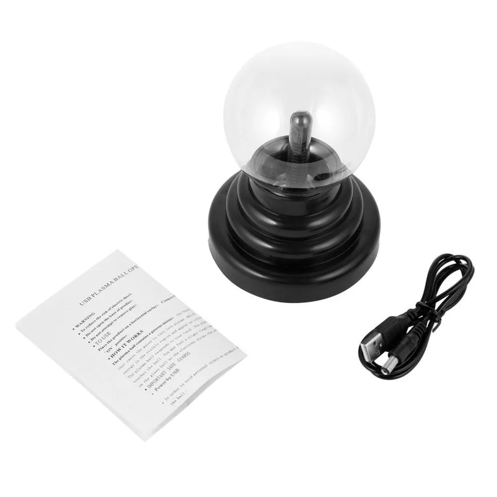 Colourful USB-powered magic ball light with a 7.62 cm glass sphere on a black ABS base.