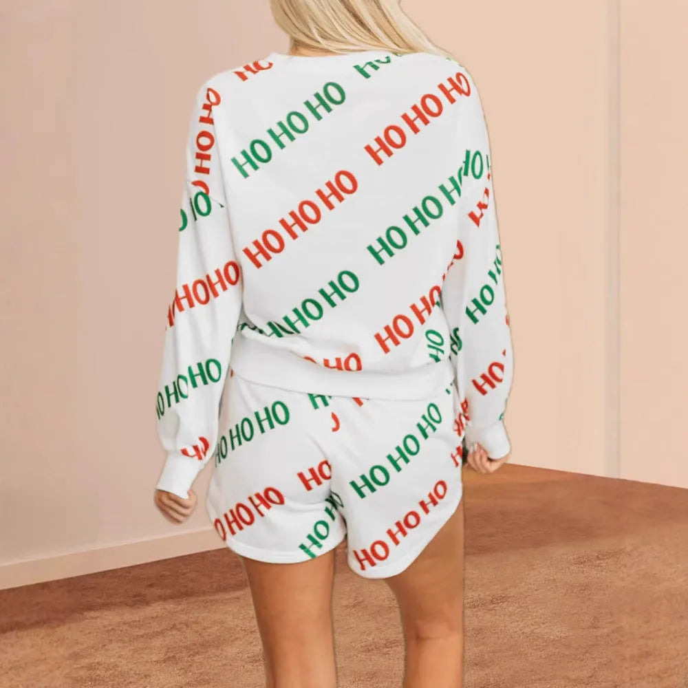 Women's white letters printed two-piece suit with long sleeves and street fashion styling