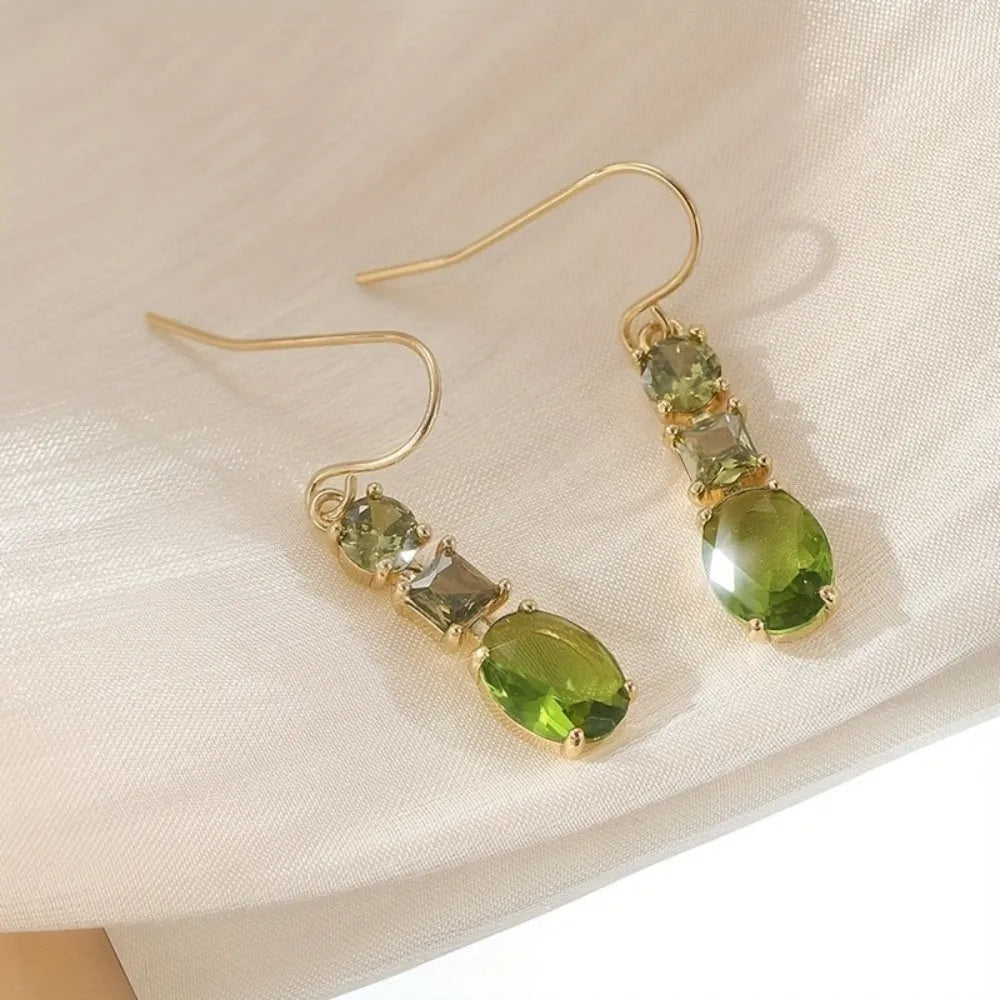 Green geometric copper earrings with quadrilateral design and retro bohemian style