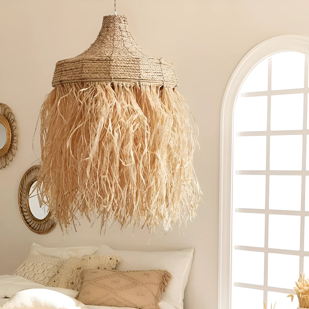 Southeast Asian style 50cm diameter chandelier made from woven wild vetch and willow