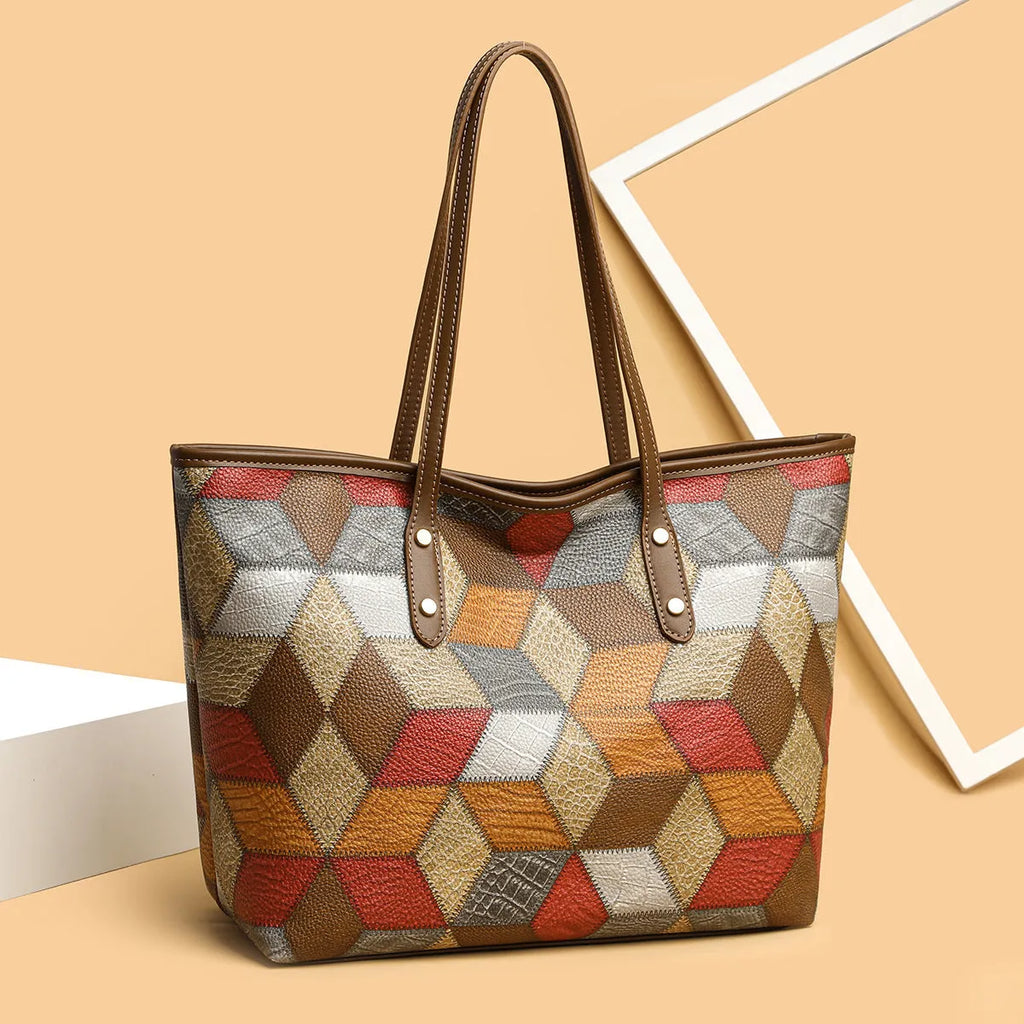 Women's PVC shoulder bag with sandwich pocket organisation in blue brown colour