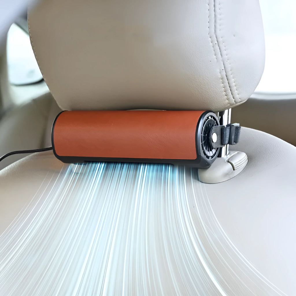 USB-powered car mount rear seat cooling fan with 1.5 metre cable in black colour
