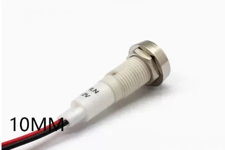 10mm stainless steel edge plastic indicator light with wire in multiple colour options