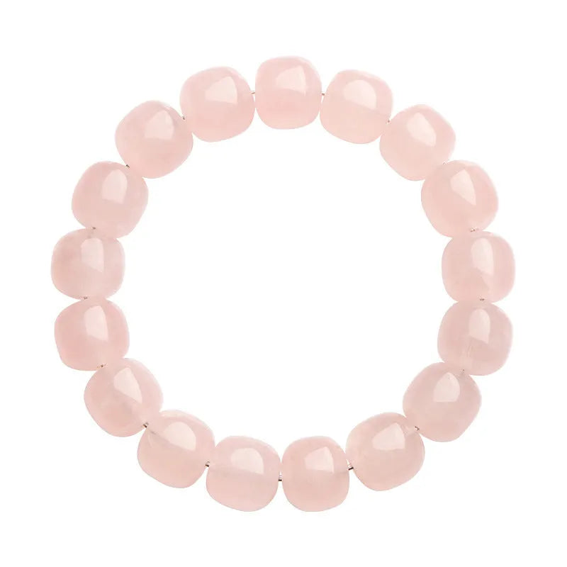 Natural bamboo crystal barrel bead bracelet with 11-12mm pink geometric stone beads and original design