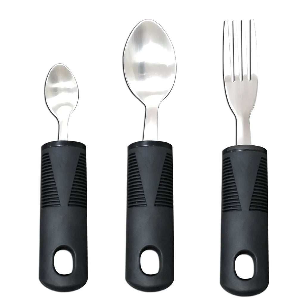 Stainless steel adaptive utensils with rubber handles for elderly anti-shake food assistance
