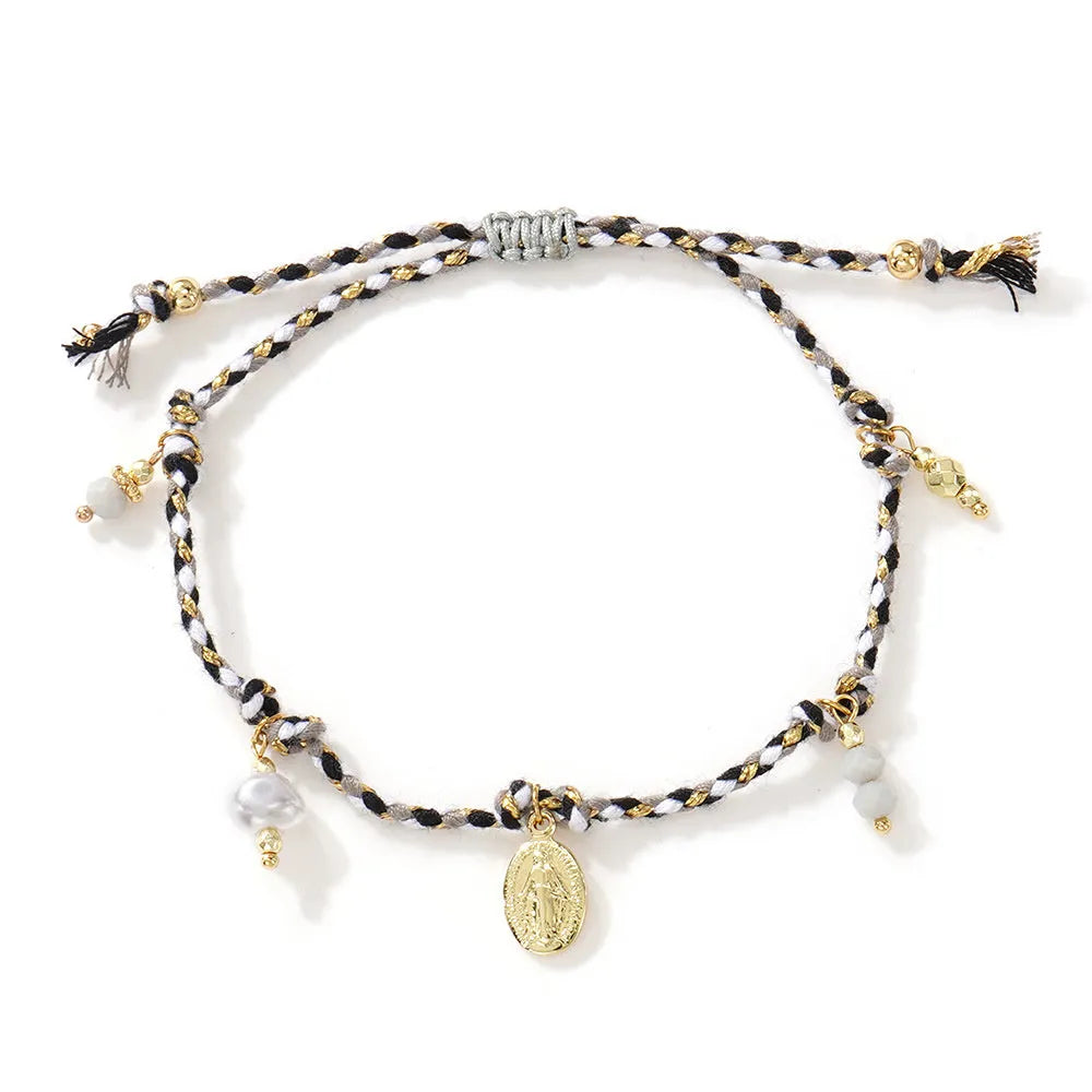 Hand-woven colourful braided rope bracelet with an adjustable carrying strap for women.