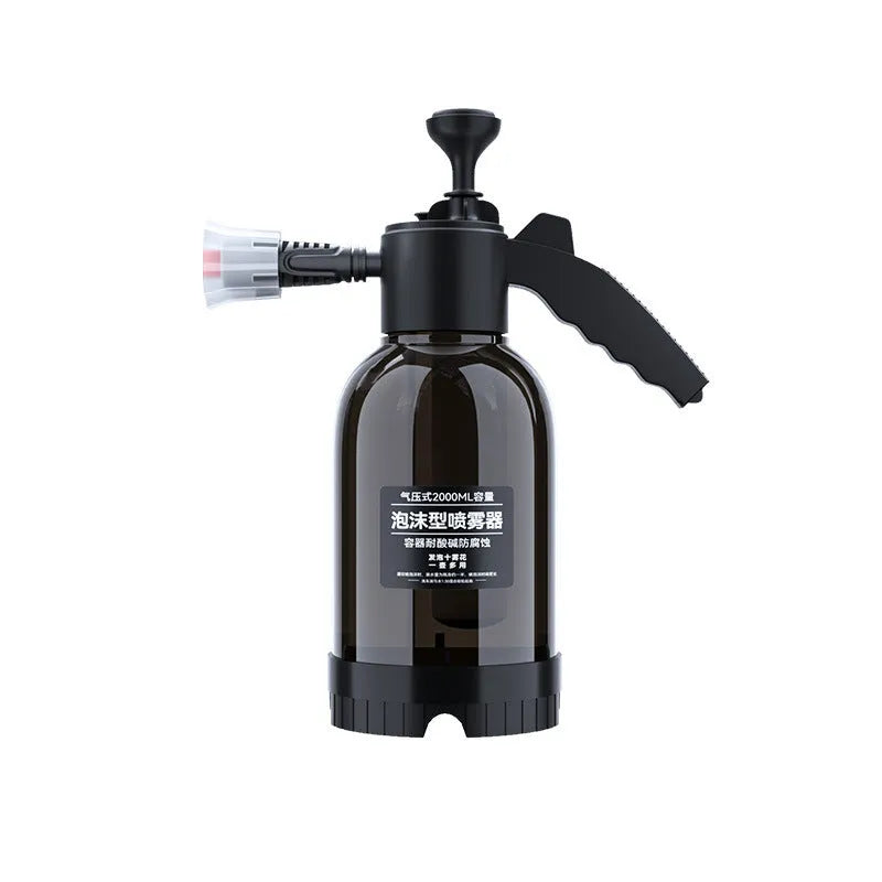 Black 2L foam watering can with ergonomic handle and adjustable nozzle for car washing and household use
