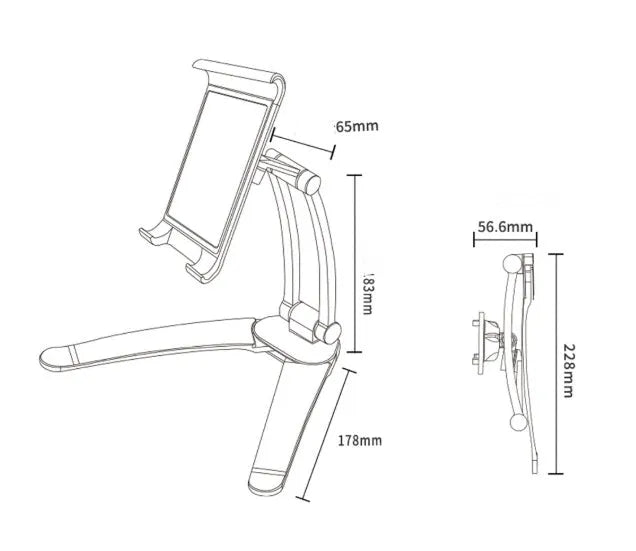 Silver aluminium alloy desktop stand holding a tablet, showing its adjustable clip and mounting base.