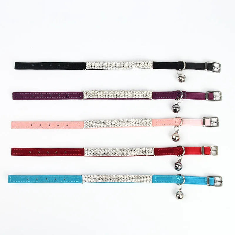 Rhinestone suede cat collar in multiple colours with adjustable 20-30cm length