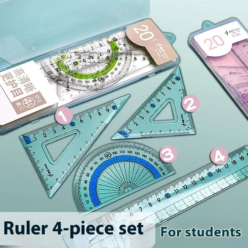 Youpai transparent acrylic ruler set with square and protractor in blue or black styles for drawing