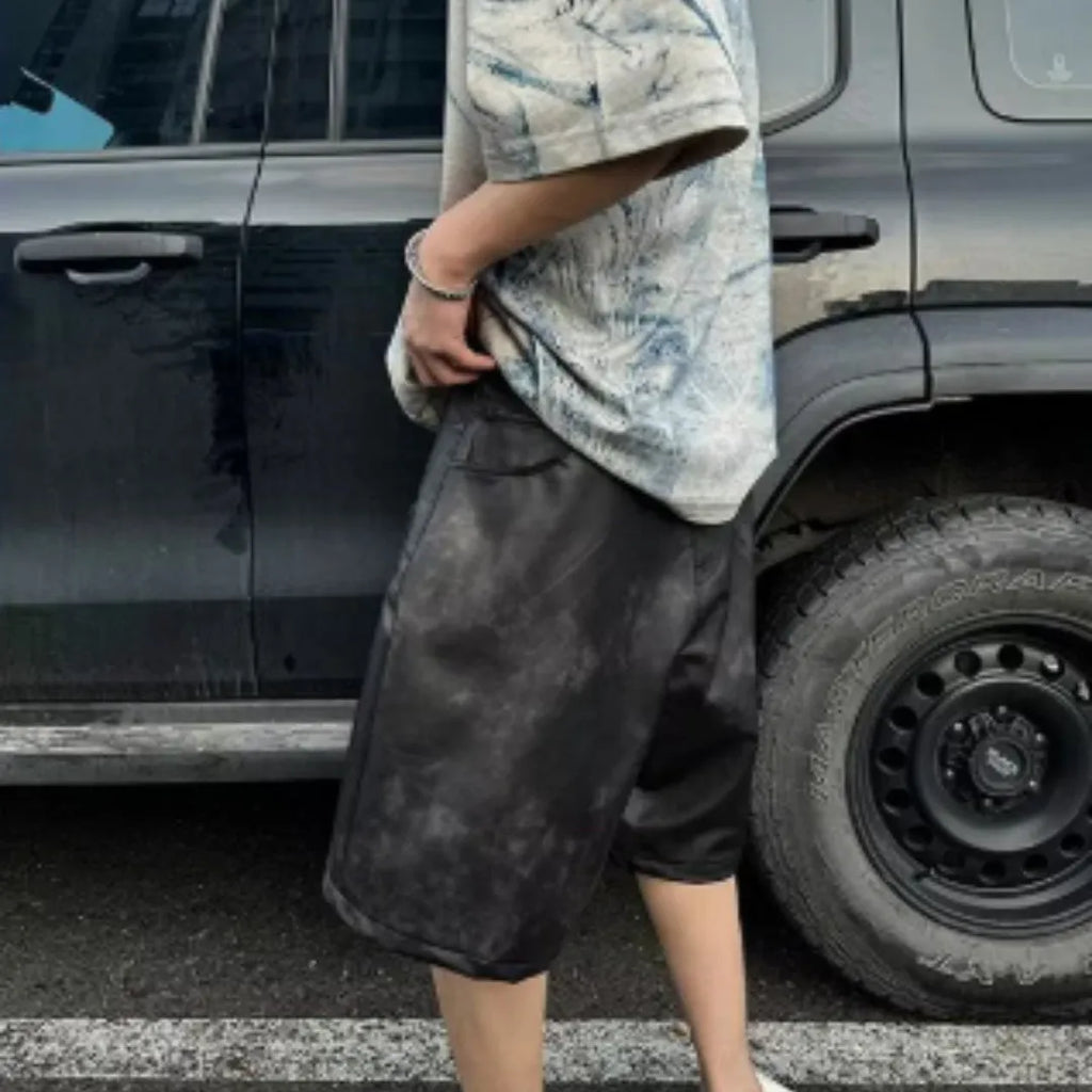 Korean loose fit summer T-shirt with dirty print and tie dye design on polyester fabric.