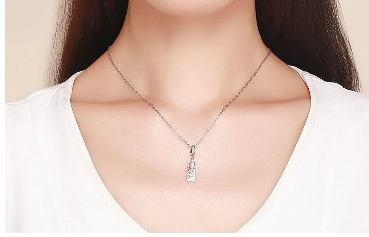 S925 sterling silver koi fish pendant necklace charm with zircon details