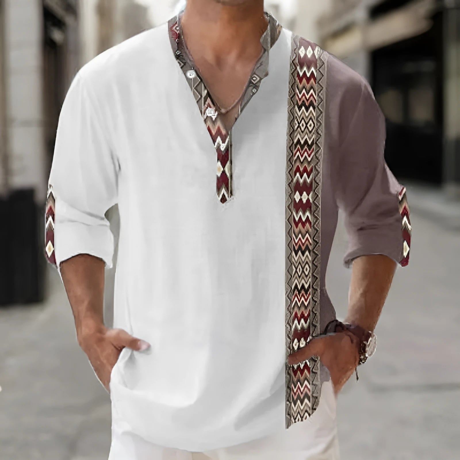 Thin casual striped long sleeve shirt in Hawaiian cardigan style made of polyester fibre