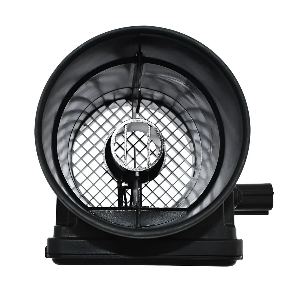 Black plastic automotive air flow meter with standard specifications for engine measurement