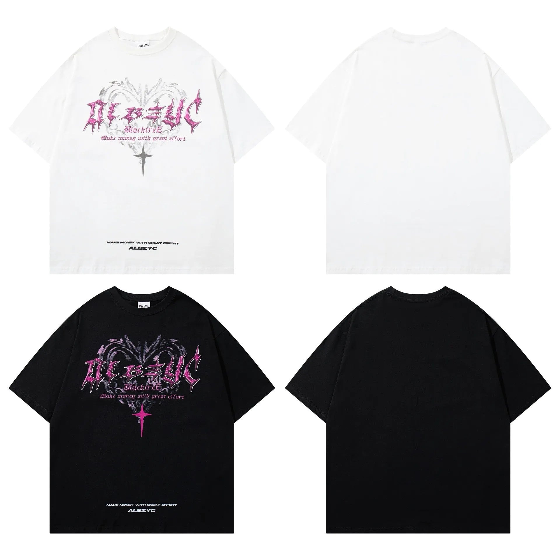 Men's black cotton t-shirt with retro printed design on round neck, loose fit short sleeves