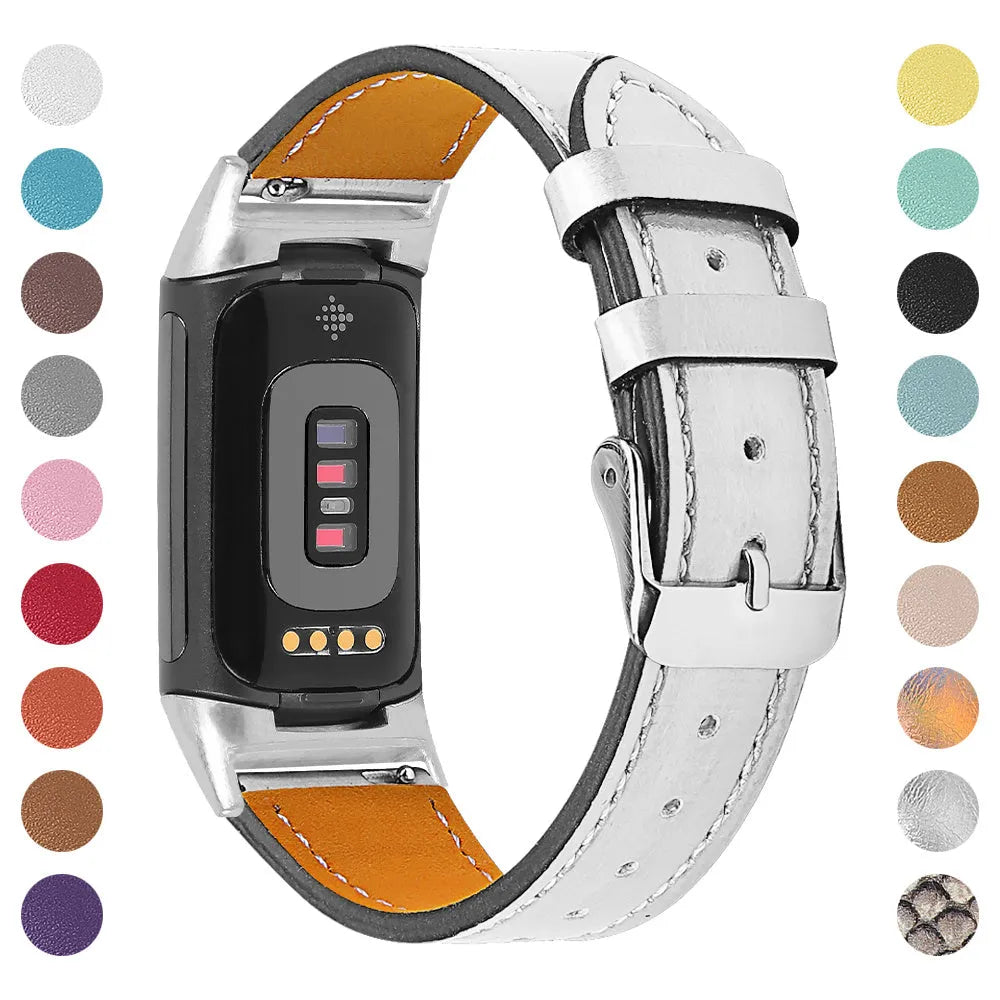 Genuine leather strap for Fitbit Charge 5 and Charge 6 smartwatch in apricot colour.