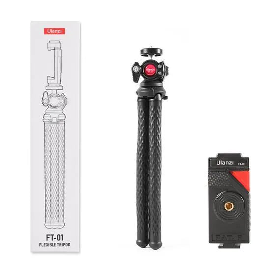 Black octopus leg mobile phone tripod set with phone clip, model FT-01, extended to 360mm