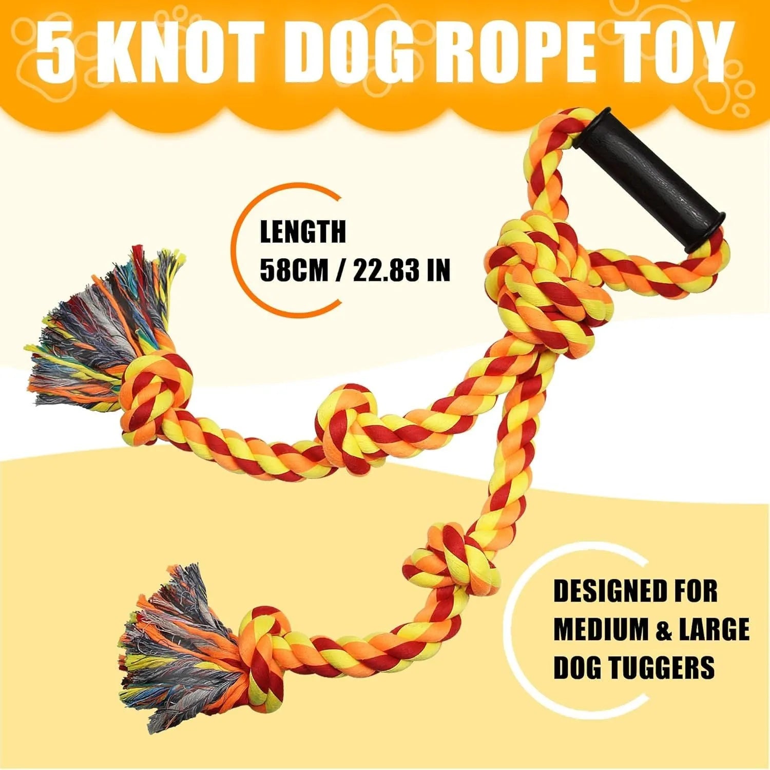 Blue and yellow cotton rope tug toy for large dogs with an ergonomic handle