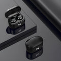 Black stereo Bluetooth 5.0 headset earbuds with power display and NFC function