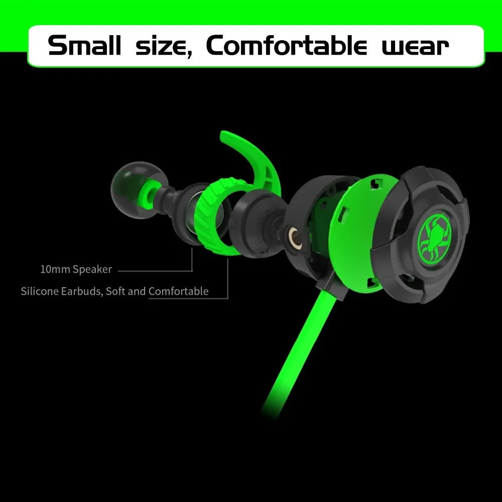 Shuangmai wired in-ear computer gaming headset with short cable in black, green, and red colour options.