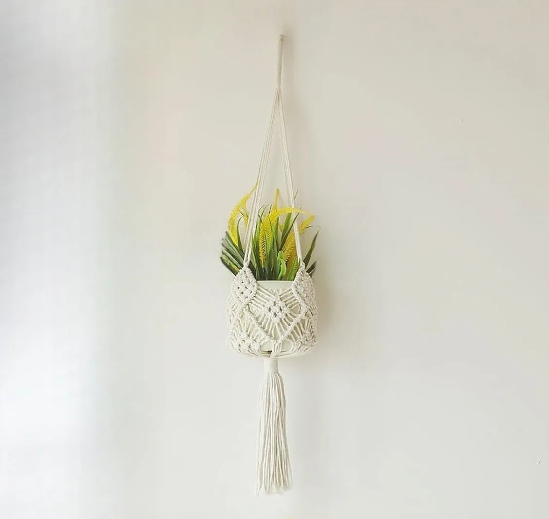 Hand-woven polyester cotton flower pot in brown colour displaying textured weave pattern