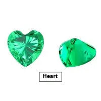 Cultivated emerald loose gemstones in round and fancy cut shapes on a dark background.