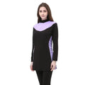 Women's long-sleeve hooded swimsuit in black with coloured trim for swimming