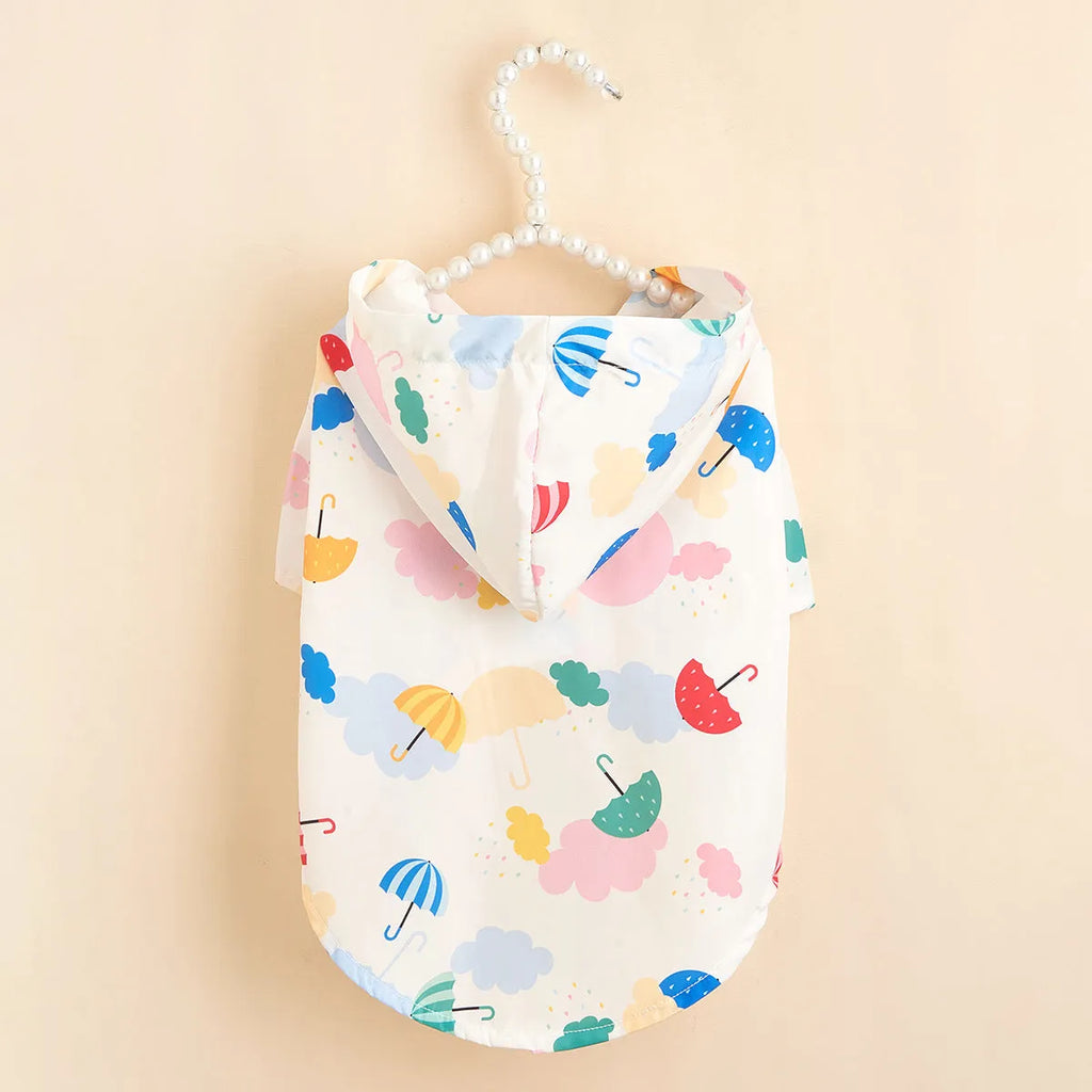 Colourful cartoon umbrella pattern polyester raincoat for a dog or cat.