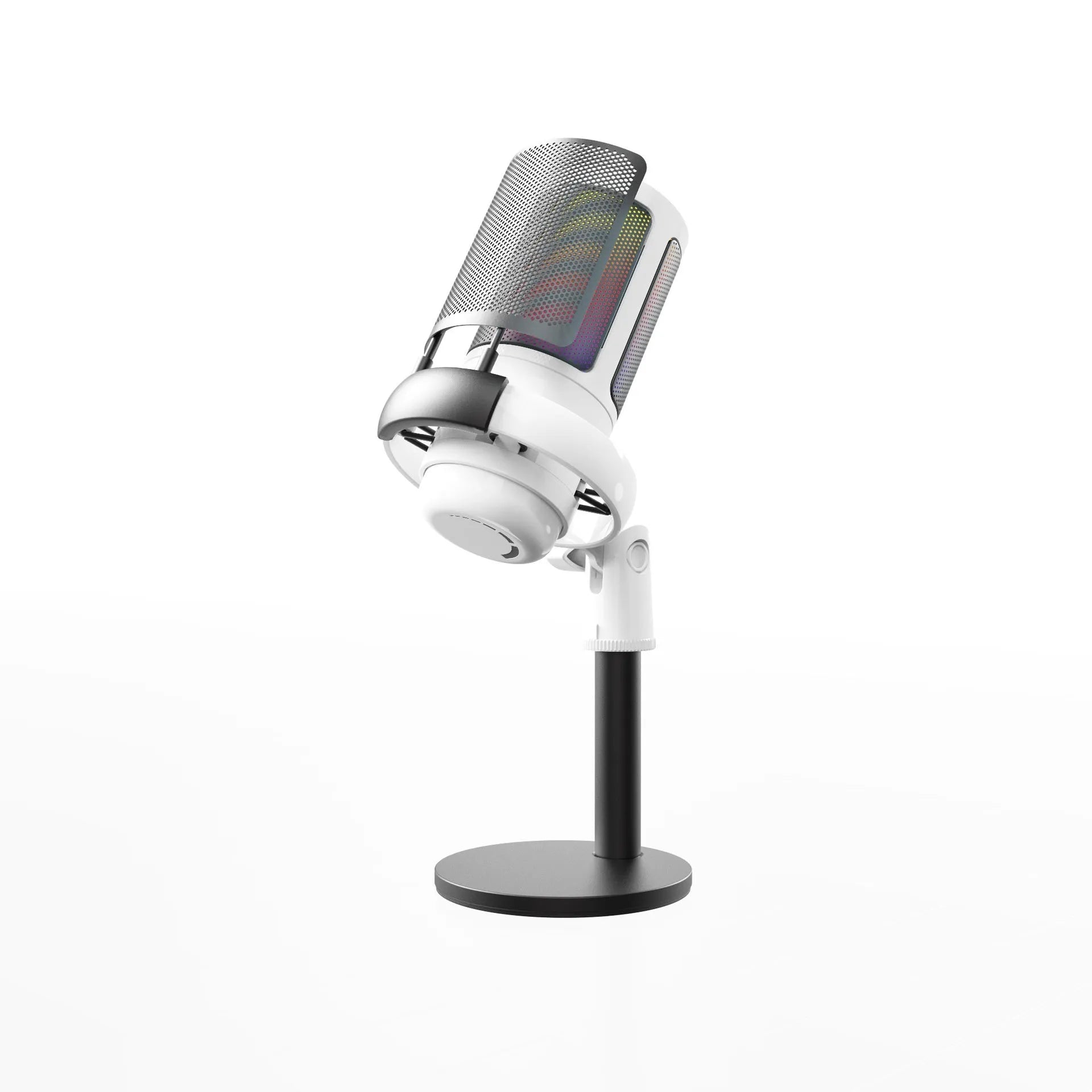 Condenser USB microphone with RGB lighting in black, white, or pink colours