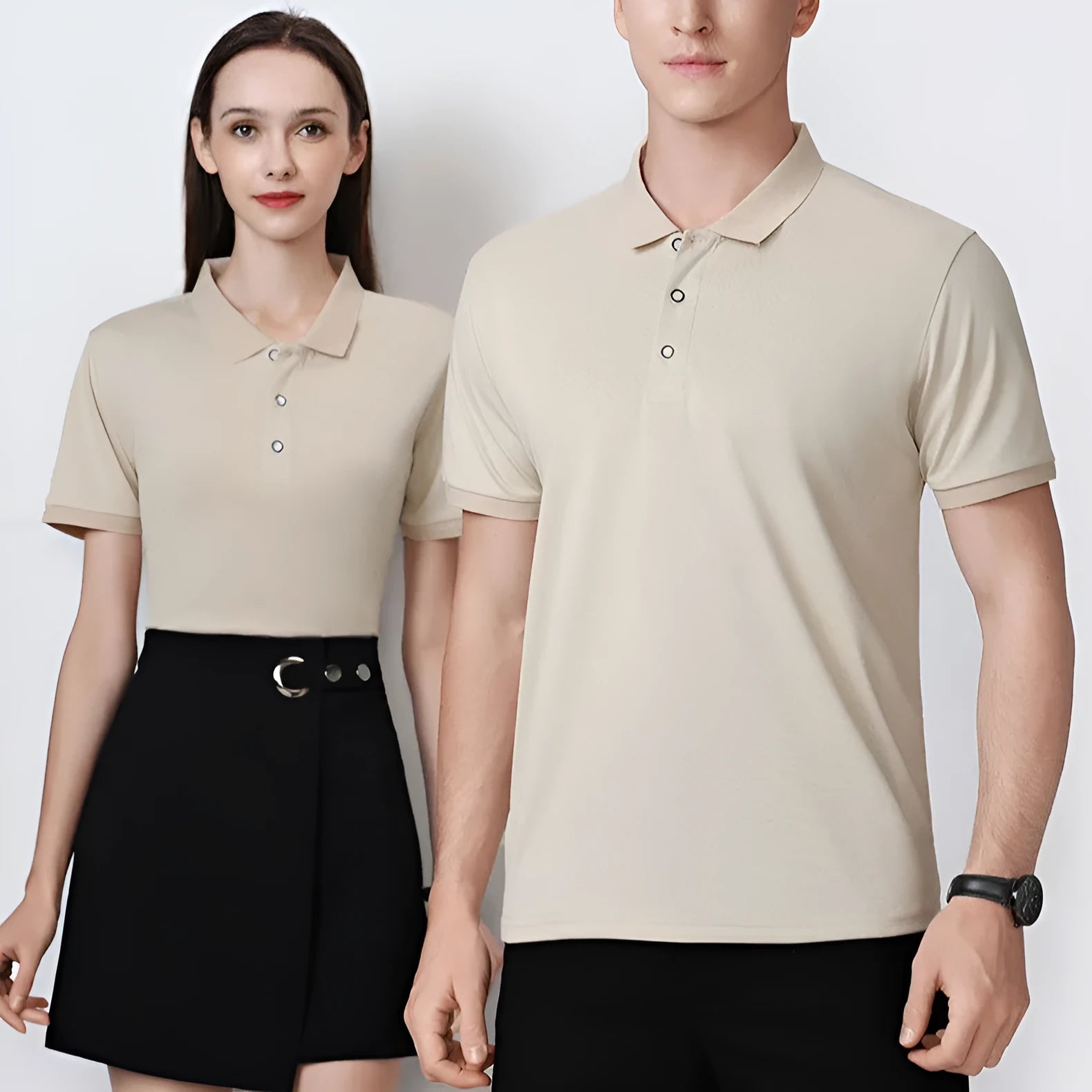 Short sleeve ice silk polo shirt with advertising logo in multiple colours on a hanger