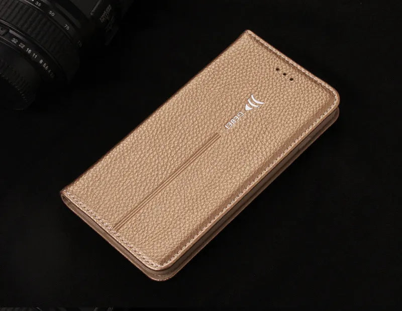 iPhone wallet phone case with PU leather construction showing card storage compartment