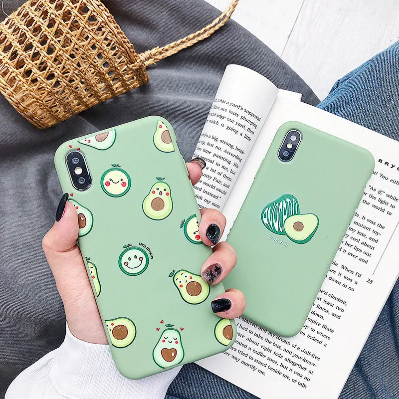 Cartoon avocado printed artwork on flexible TPU phone case for iPhone models