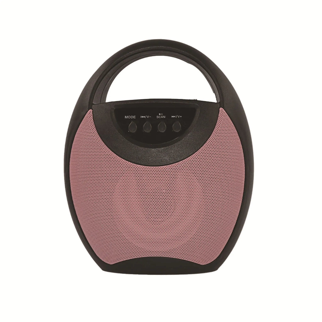 Black portable Bluetooth speaker with USB port and SD card slot.