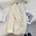 Korean style women's loose fit coat in beige or black with pocket details