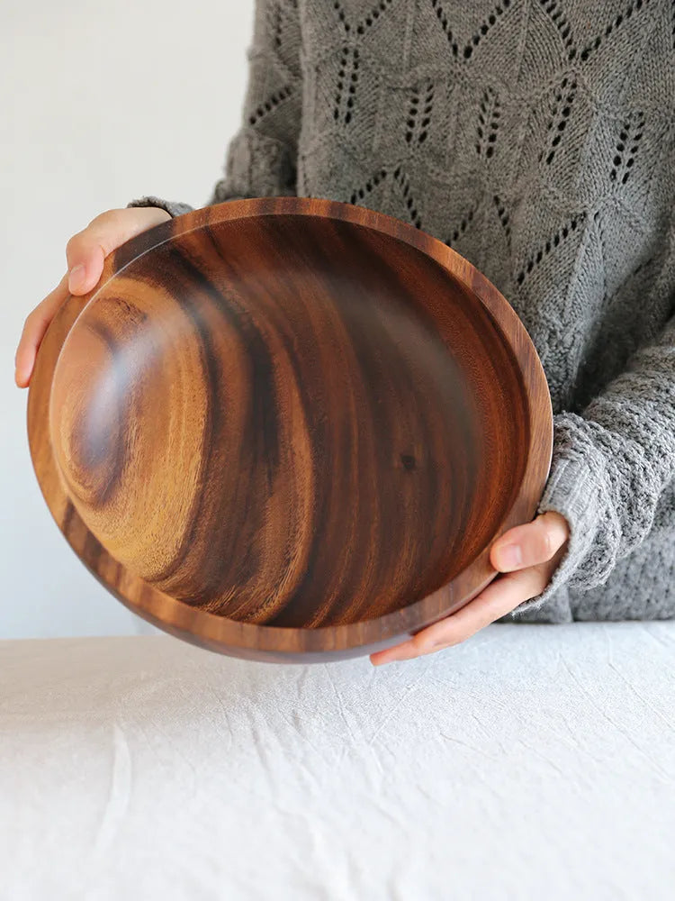 Natural wooden bowl handmade Japanese style brown fruit salad bowl available in sizes 8x6cm to 26x8cm
