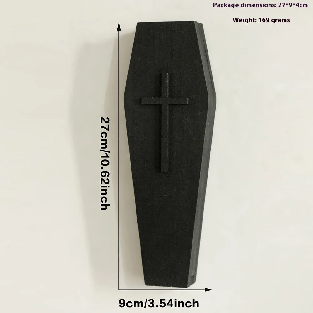Wooden cross-shaped wall shelf with small vase holders in black, brown, or white wash finish.