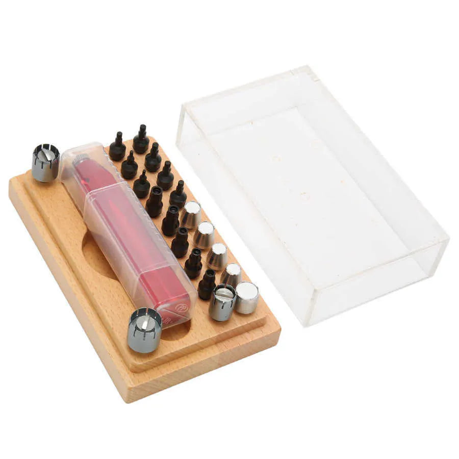 20-piece steel watch barrel open tube set in a black storage case for repair