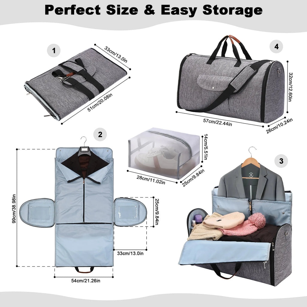 Dark blue foldable Oxford cloth duffel bag with 36-55L capacity for travel and gym use.