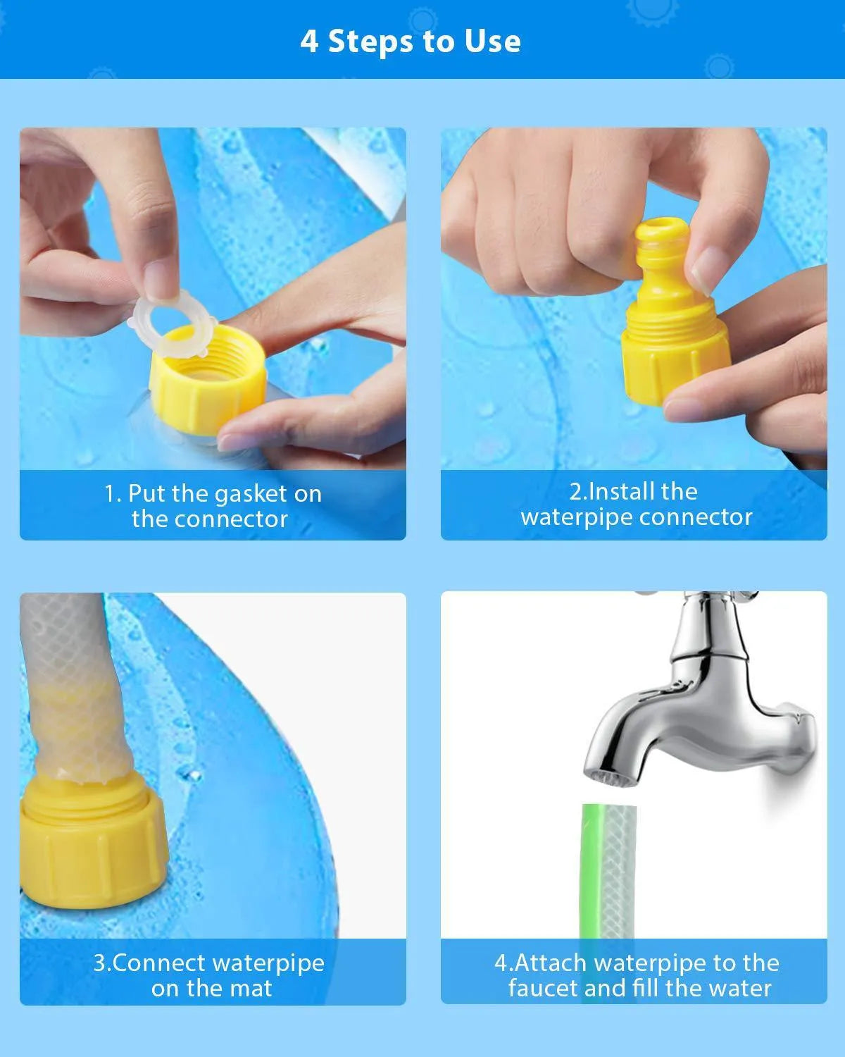 Blue PVC children's water spray mat with marine animals design for outdoor play