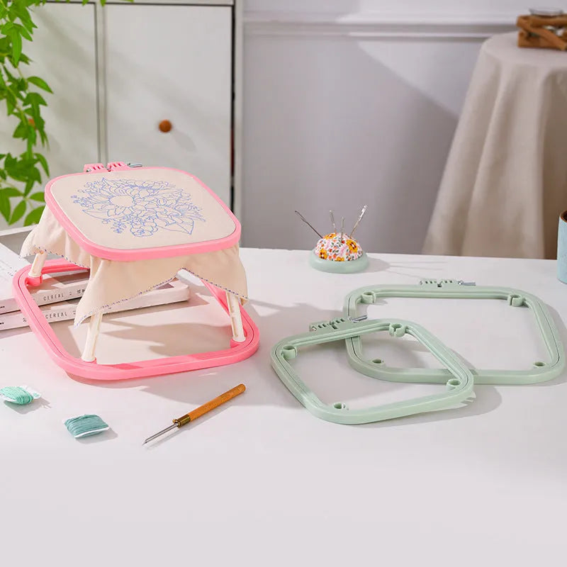 Double-layer ABS desktop embroidery frame stand with cotton cloth panels, adjustable, small and large sizes, five colours