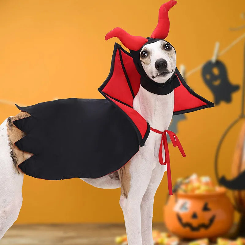 Black polyester vampire cloak and hat costume for small dog or cat