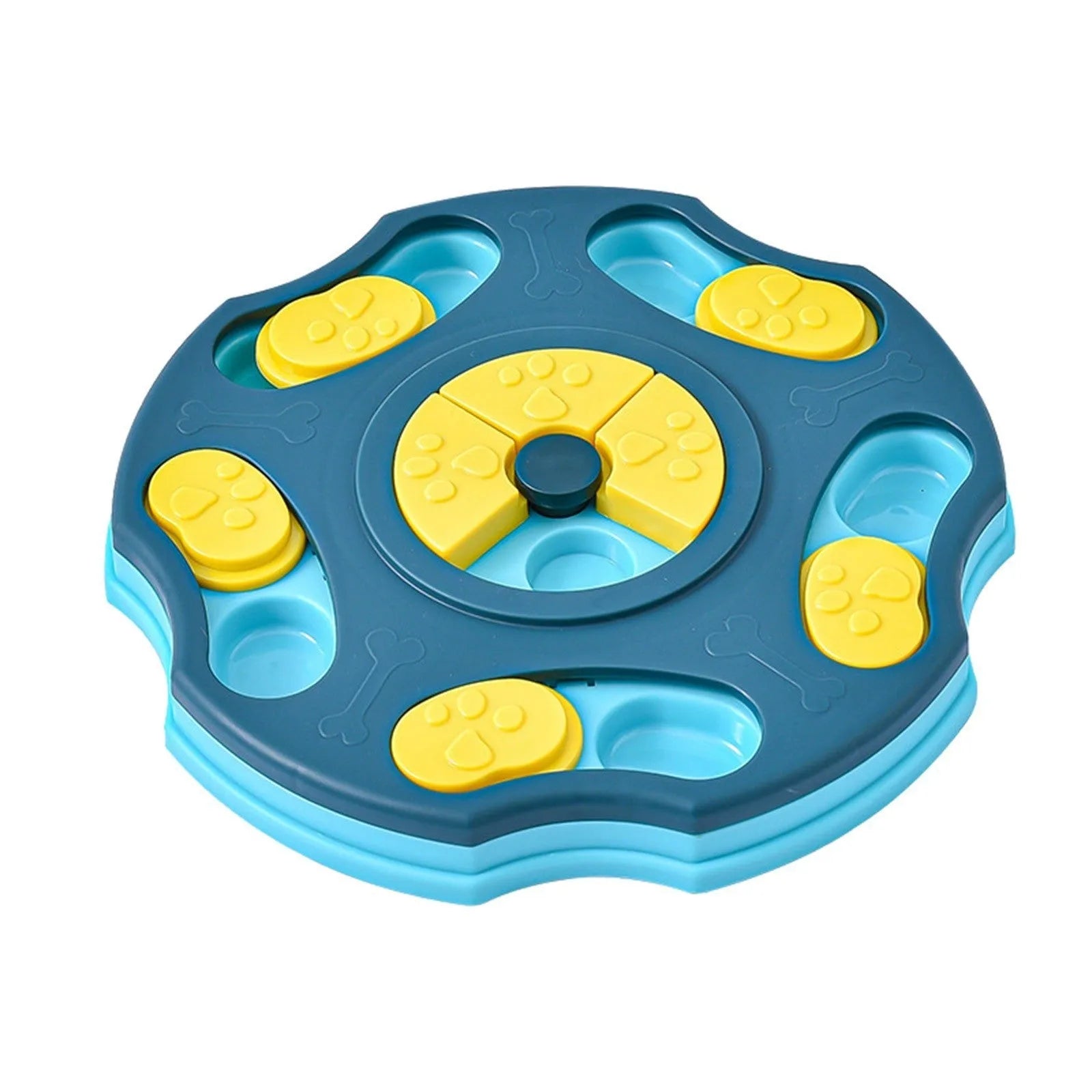 Blue and pink dog puzzle toy feeder for aggressive chewers with food searching games