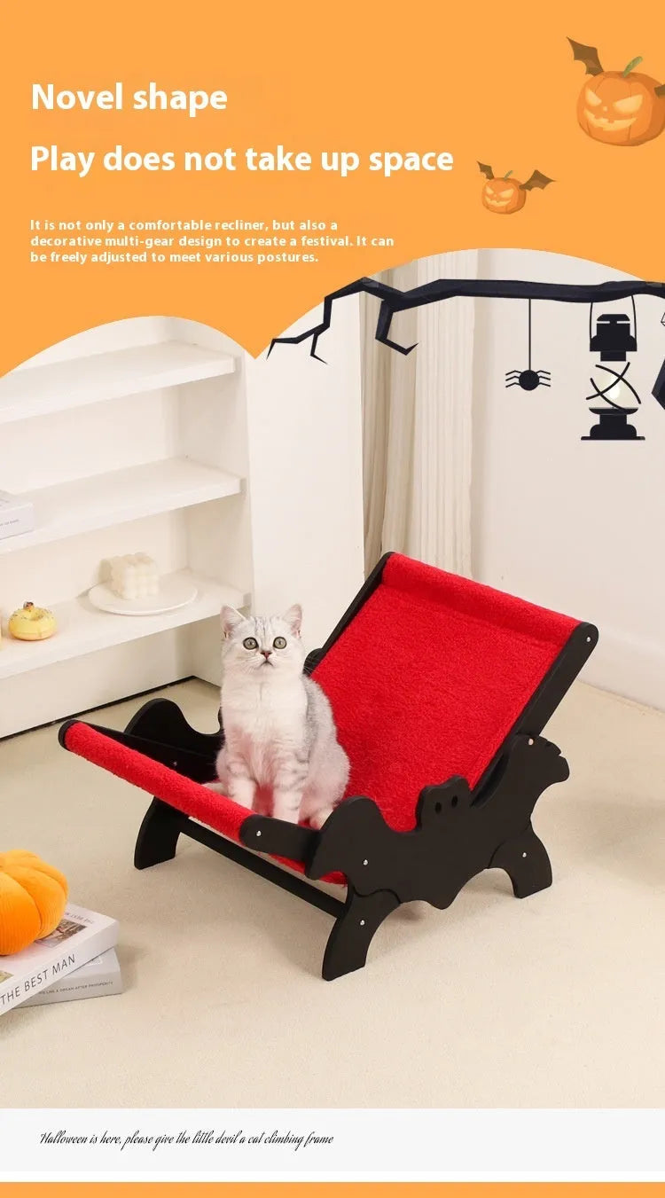MW-054 wooden bat design cat recliner bed in black and red Halloween colours