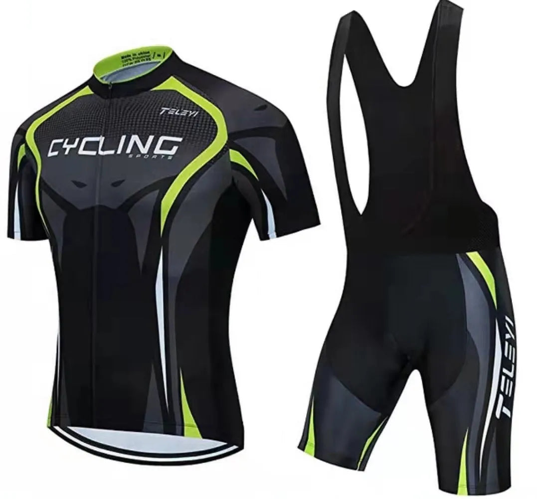 Cycling jersey and pants set for summer riding with moisture management properties